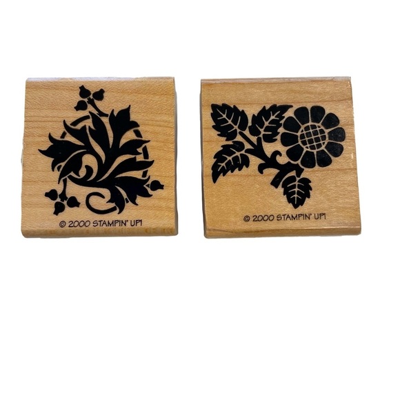 Wooden Rubber Stamp Fancy Flowers & Leaves 2000 STAMPIN’ UP - Picture 1 of 3